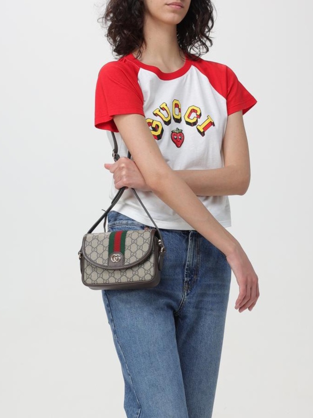 Gucci Beige Monogram Crossbody with Green-Red Stripe